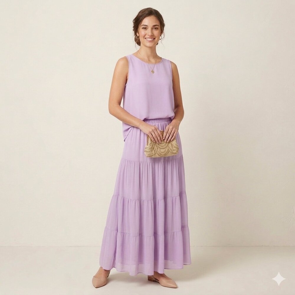 Linea by Louis Dell’Olio Lilac 2-Piece Set Tiered Maxi Skirt & Sleeveless Shell
